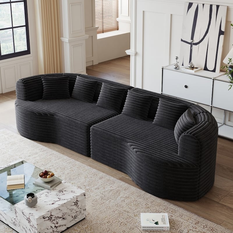 Modern Luxury Corduroy Boneless Curved Sectional Sofa with Pillows