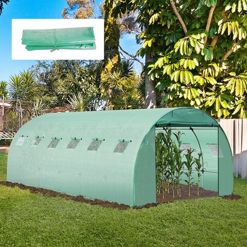 Outsunny Replacement Greenhouse Cover Tarp with 12 Windows for Ventilation & Zipper Door, Green
