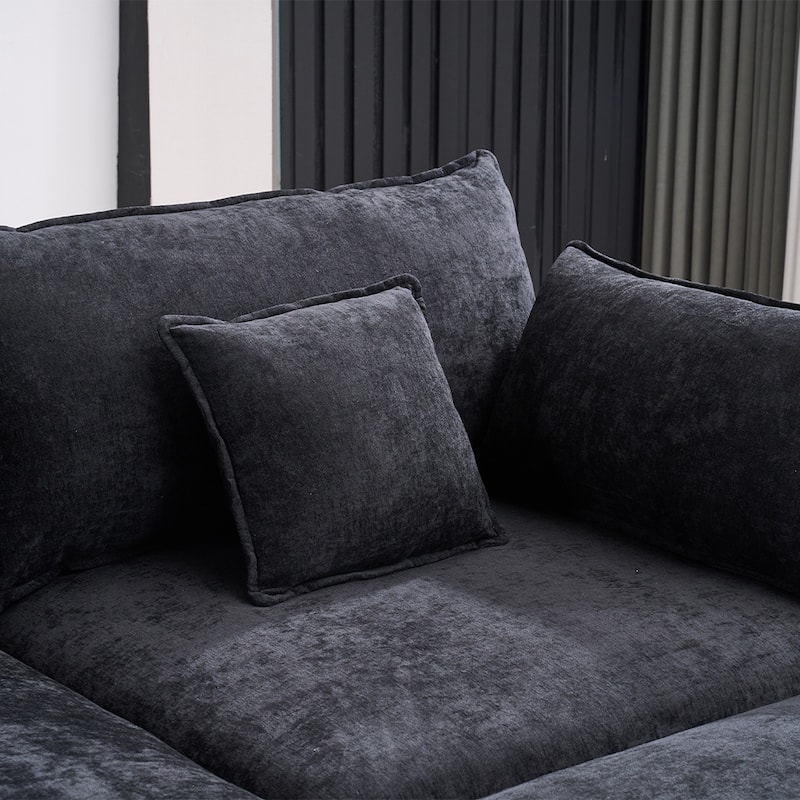 131.89" Chenille U-Shaped Sectional Sofa Bed with Sleeper & Iron Frame Support