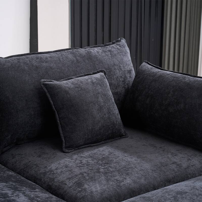 131.89" Chenille U-Shaped Sectional Sofa with Sleeper Function, 4-Seat Modular Design and Iron Frame Support