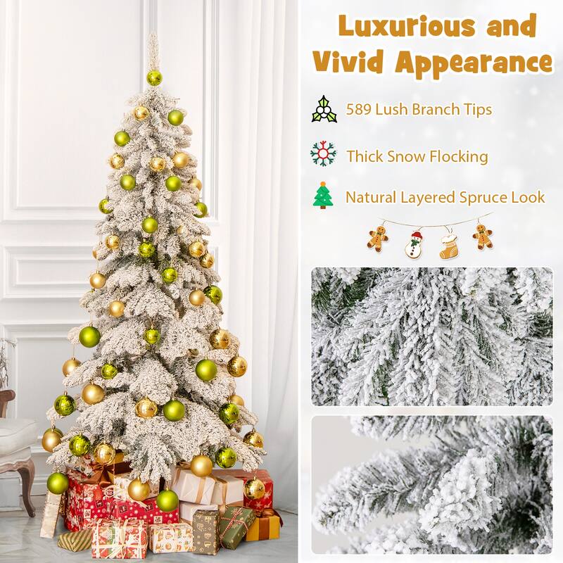 Gymax 6 ft Artificial Xmas Tree Hinged Christmas Tree w/ 589 Flocked - See Details