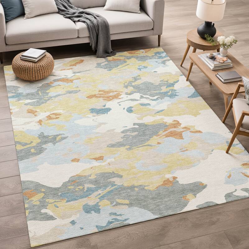 Machine Washable Indoor/ Outdoor Abstract Mexi Chantille Rug
