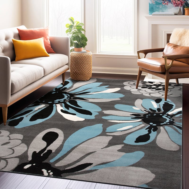 World Rug Gallery Contemporary Modern Flowers Area Rug