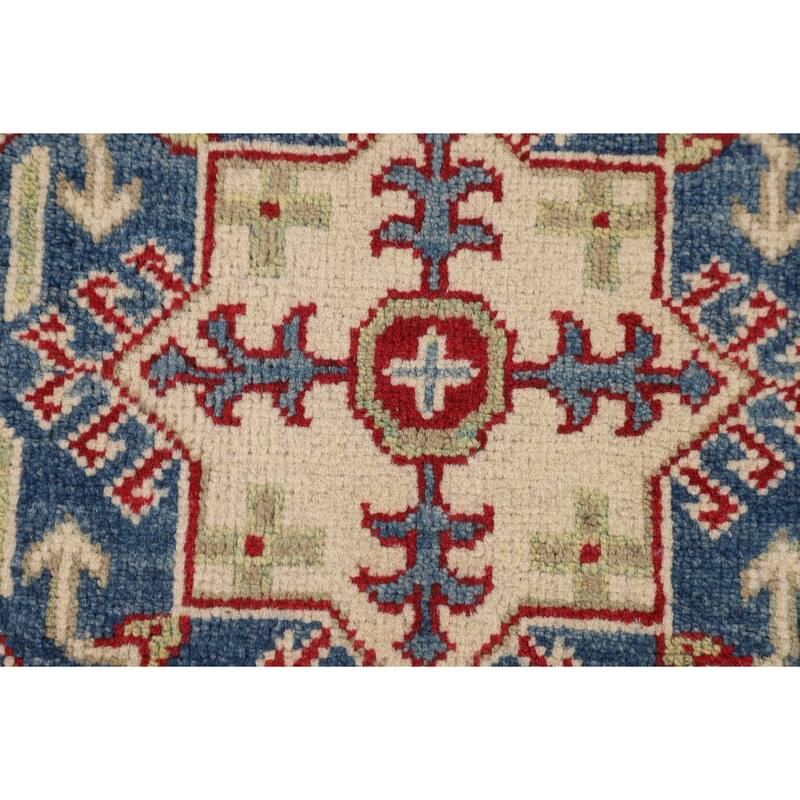 Geometric Red Kazak Rug Handmade Wool Carpet - 2'8" x 4'1"