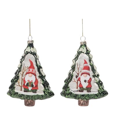 Transpac Glass 5.75 in. Multicolored Christmas Painted Gnome Tree Ornament Set of 2