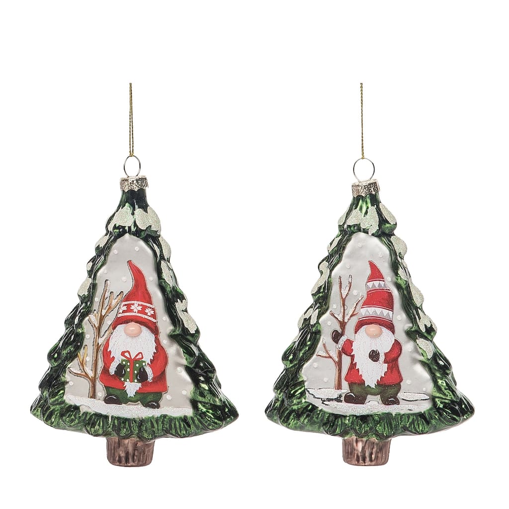 Transpac Glass 5.75 in. Multicolored Christmas Painted Gnome Tree Ornament Set of 2