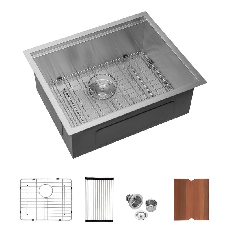 Undermount Workstation Laundry Utility Sink Deep Single Bowl 16 Gauge Stainless Steel Laundry Tub Sink