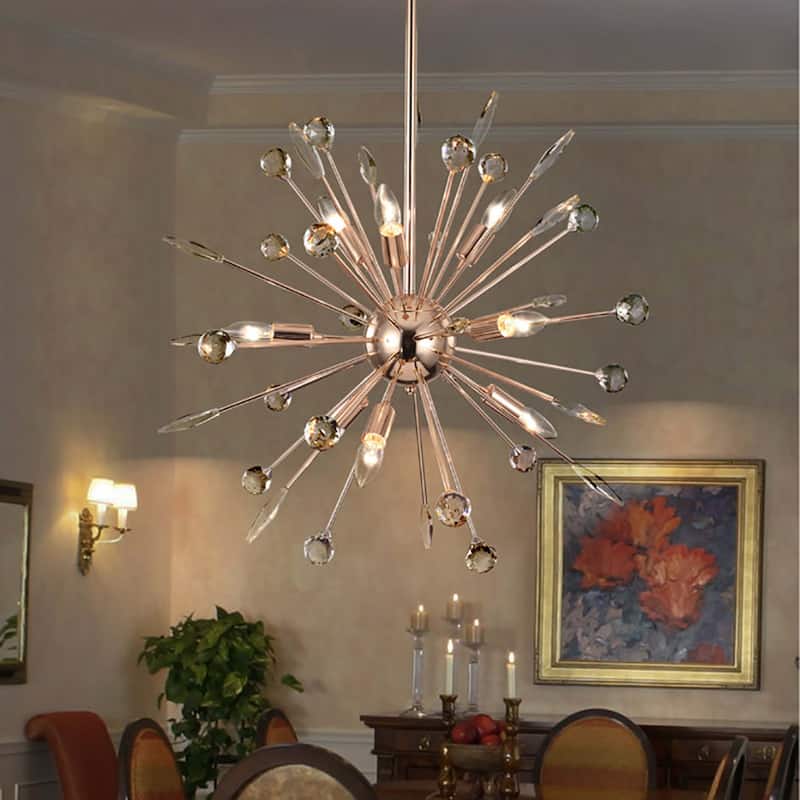 9/12-Light Modern Sputnik Sphere Starburst Crystal Chandelier Semi-Sphere Globe Pendant Light
