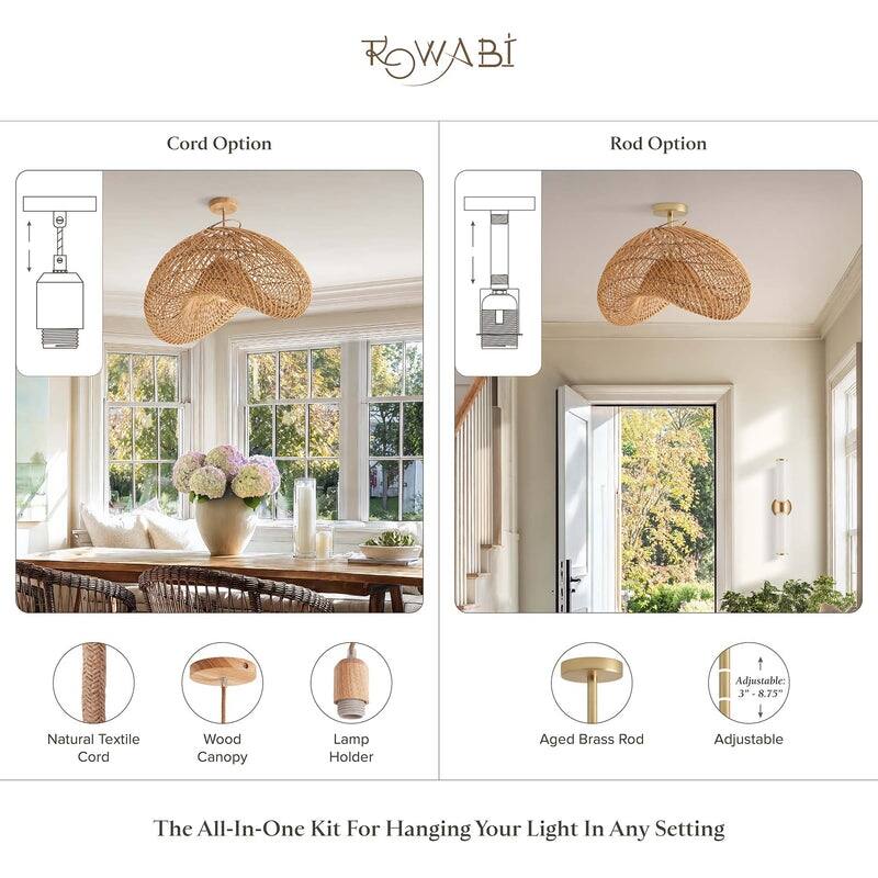 Sepherina Rattan Flush Mount - Rattan Natural 1-Light Handwoven Ceiling Light for Bedroom or Hallway in Modern, Farmhouse Style