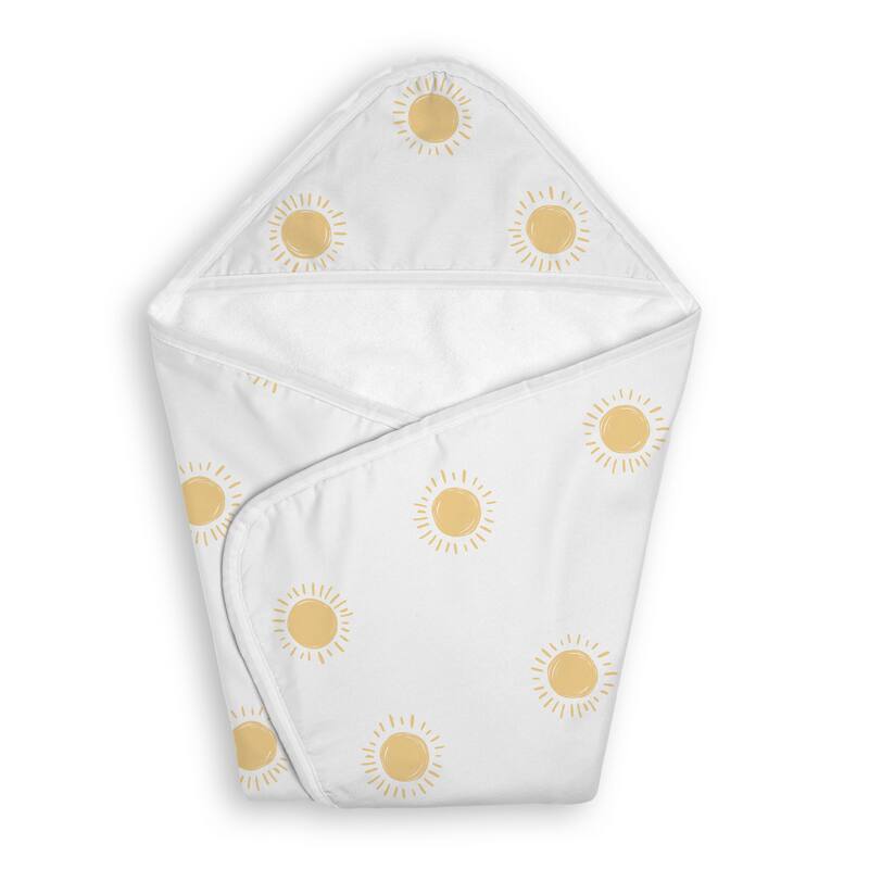 Sweet Jojo Designs White & Yellow Boho Sun Boy, Girl, Unisex/Gender Neutral Hooded Baby Towels - Toddler Bath Towel - Celestial