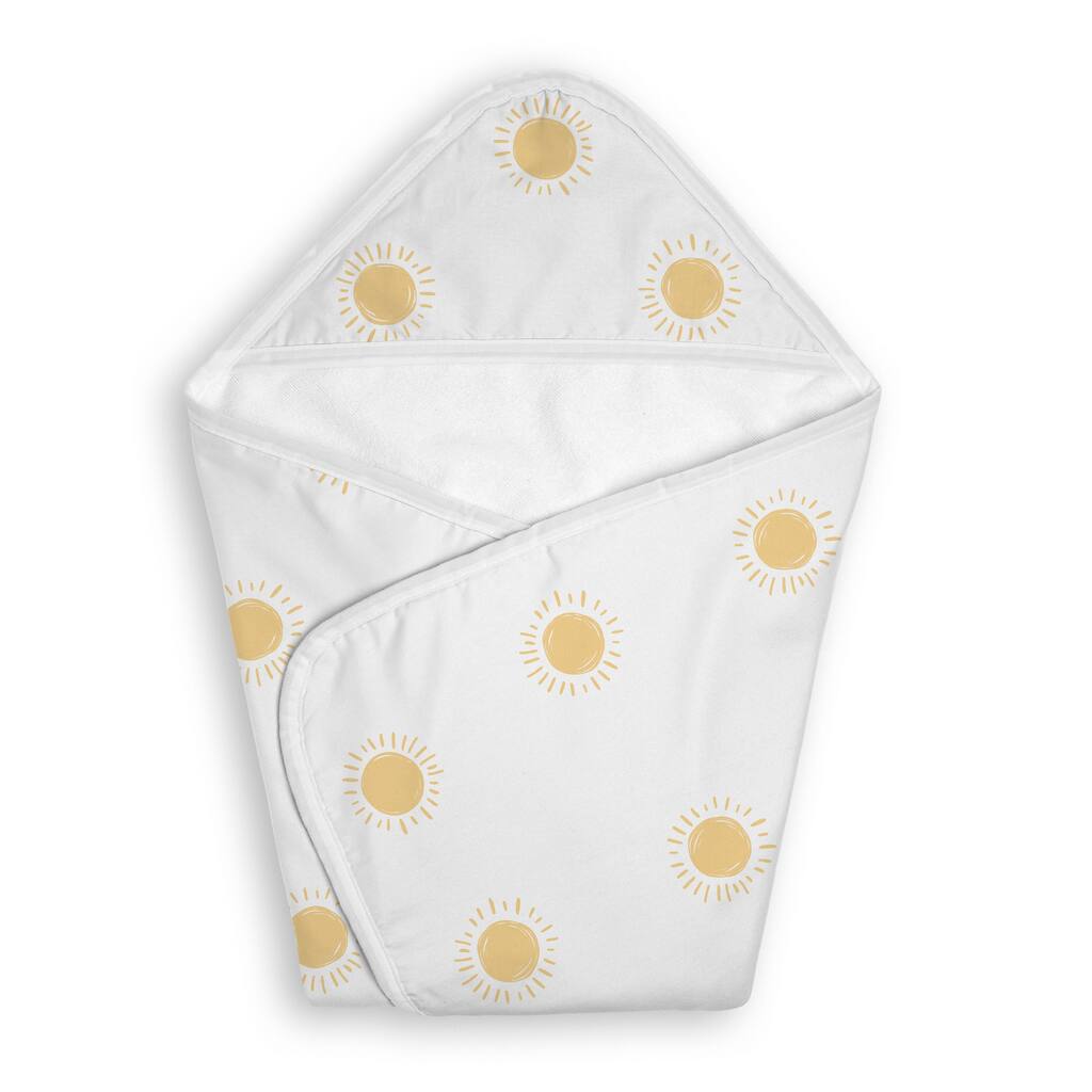 Sweet Jojo Designs White & Yellow Boho Sun Boy, Girl, Unisex/Gender Neutral Hooded Baby Towels - Toddler Bath Towel - Celestial