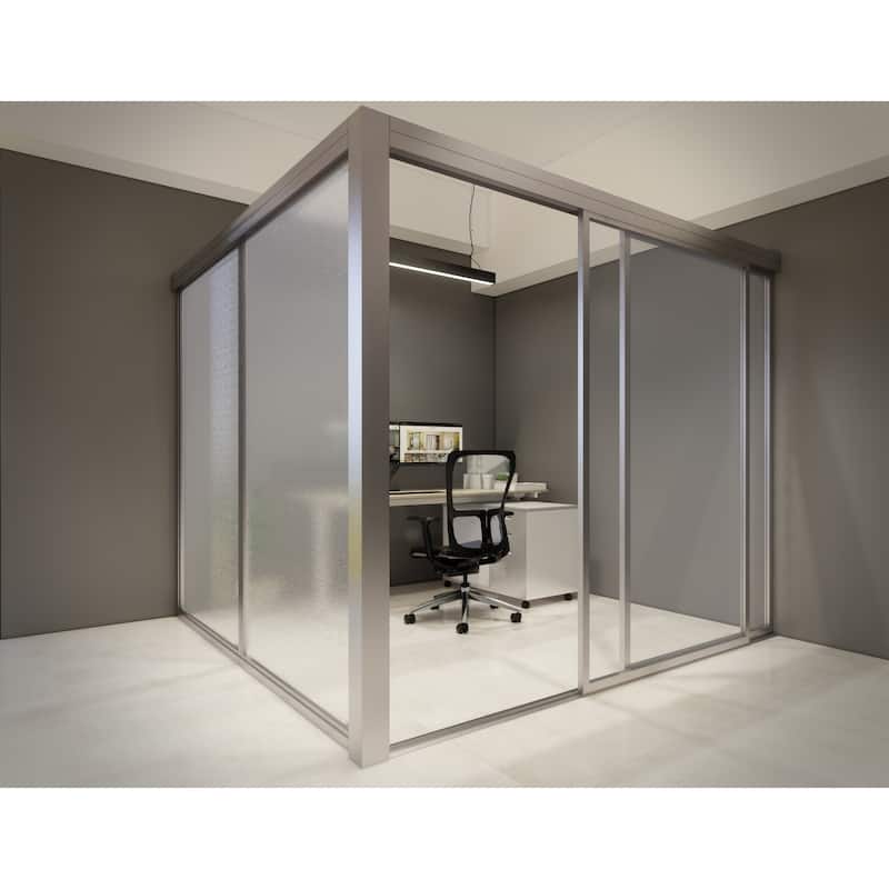 2 Sliding Clear Glass Panels, Office Entrance Kit, Fast Setup, Quality, Smart Design