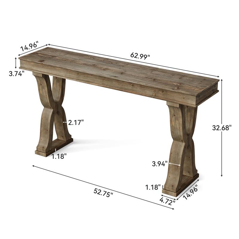 63-Inch Solid Wood Console Table, Farmhouse Narrow Entryway Table