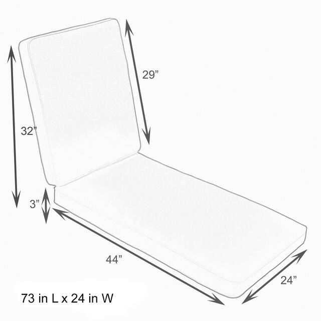 Hinged Sunbrella Chaise Cushion - 24"W x 73"L x 3"H
