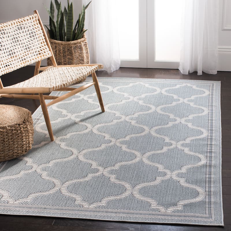 Martha Stewart by SAFAVIEH Washable Iemy Indoor/ Outdoor Waterproof Rug - 8' x 10' - Aqua/Cream