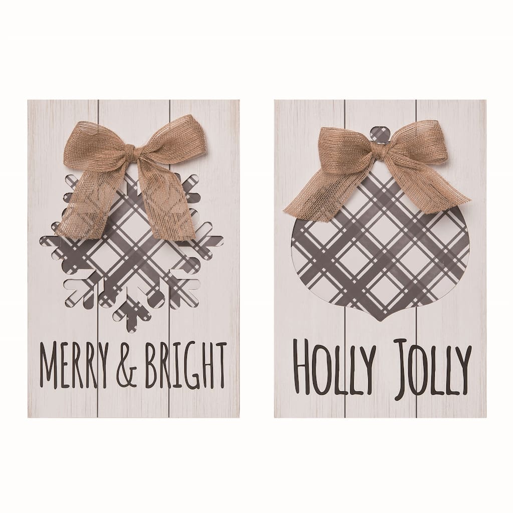 Transpac MDF Plaid Christmas Decor Set of 2 Christmas Home Decorations