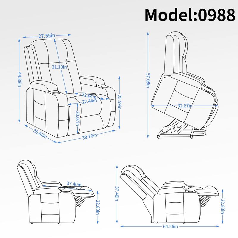 Large Power Lift Recliner Chair with Massage and Heat for Elderly, Wide Recliners, with USB and Type C Ports,2 Cup Holders
