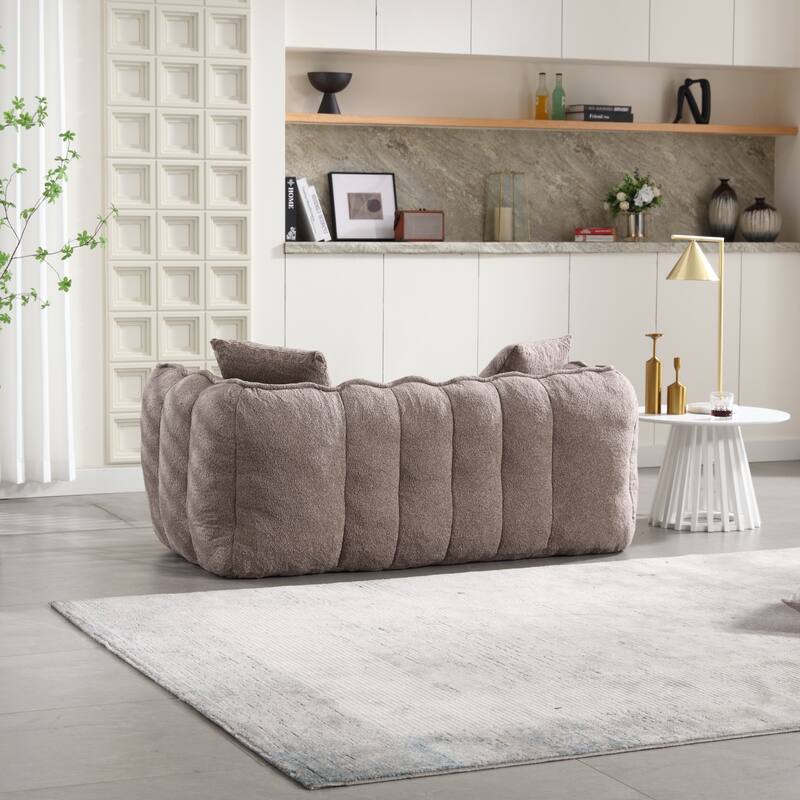 2-Seater Chenille Bean Bag Loveseat, Soft Square Recliner Sofa with High-Resilience Foam, Armrests & 2 Pillows