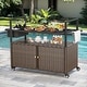preview thumbnail 1 of 7, Outdoor Wicker Bar Cart with Storage and Wheels - Brown - N/A Black
