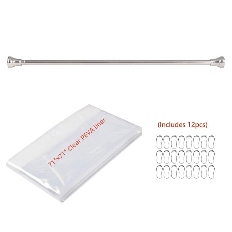 Utopia Alley Adjustable 72-Inch Rust-Proof Aluminum Shower Curtain Tension Rod - Included PEVA Shower liner and shower hooks - Chrome