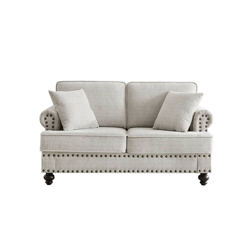 82" Modern 2 Seater Upholstered Sofa Couch with 2 Pillow,Nailhead Trim, Armrests and High Elastic Sponge Cushions