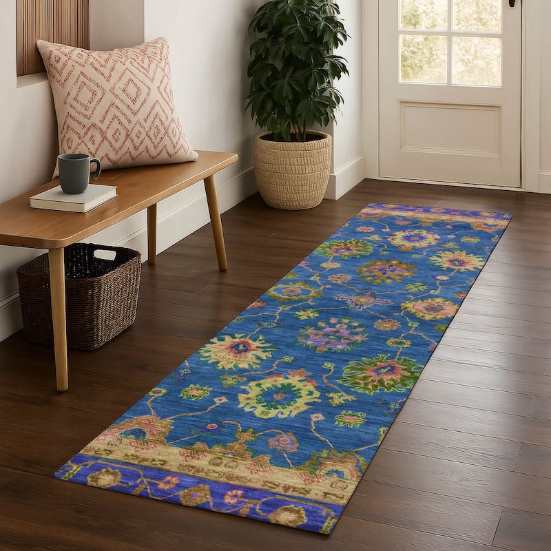 Premium Washable Super Soft Boho Traditional Mayfield Rug - Blue - 2'3" x 7'6"