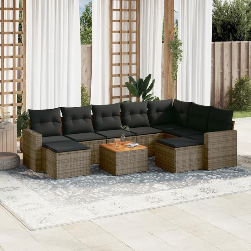 vidaXL Patio Sofa Set with Cushions Outdoor Furniture 10 Piece Poly Rattan - 21.7 x 21.7 x 14.6 - Gray