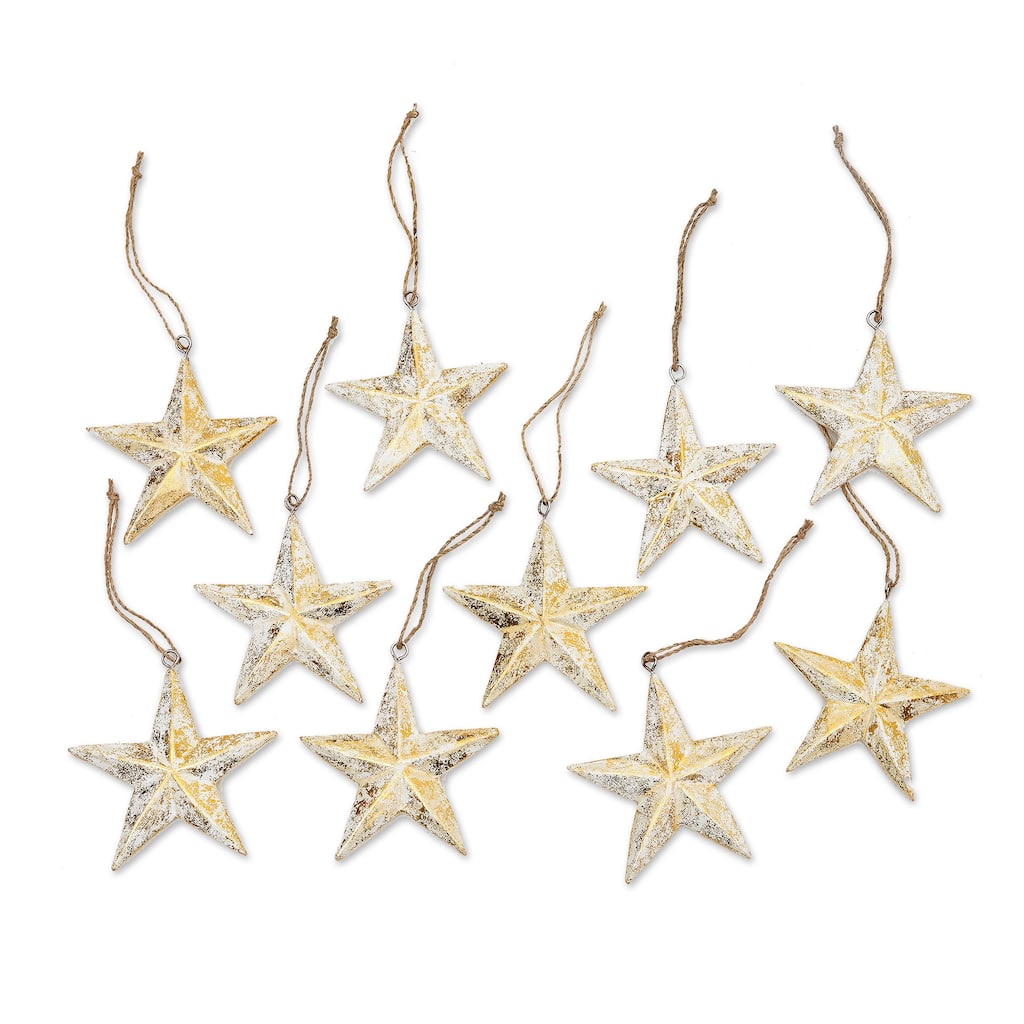 Novica Handmade Twinkling Stars Wood Ornaments (Set Of 10)