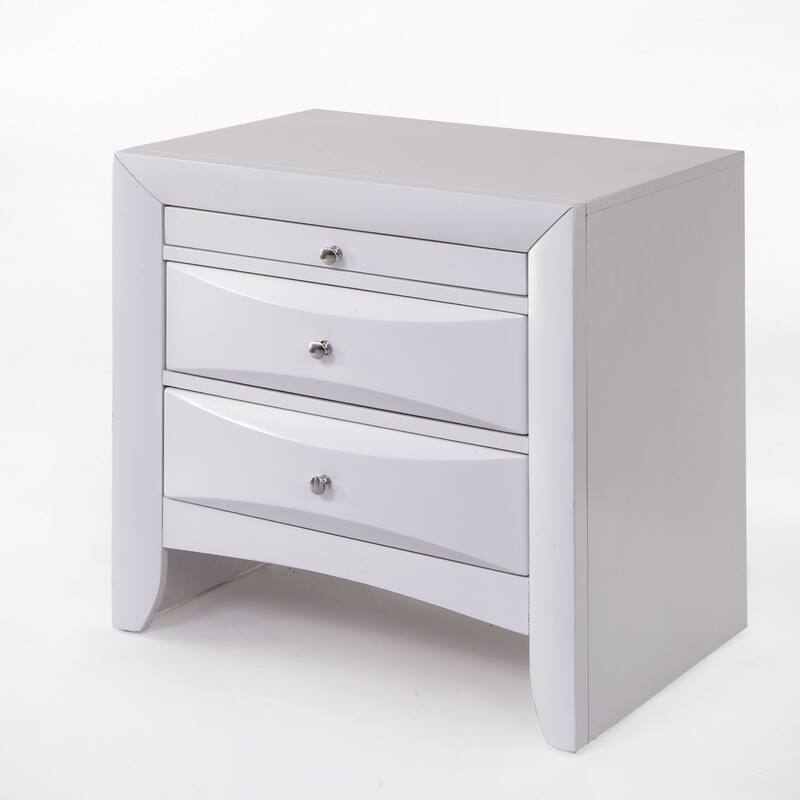 Transitional Wooden Nightstand with 2 Drawers and 1 Pull Out Tray - White