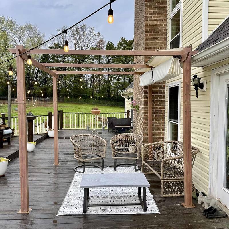 PURPLE LEAF Gazebo Wood Grain Metal Frame Pergola with Extra Top Roof for Patio