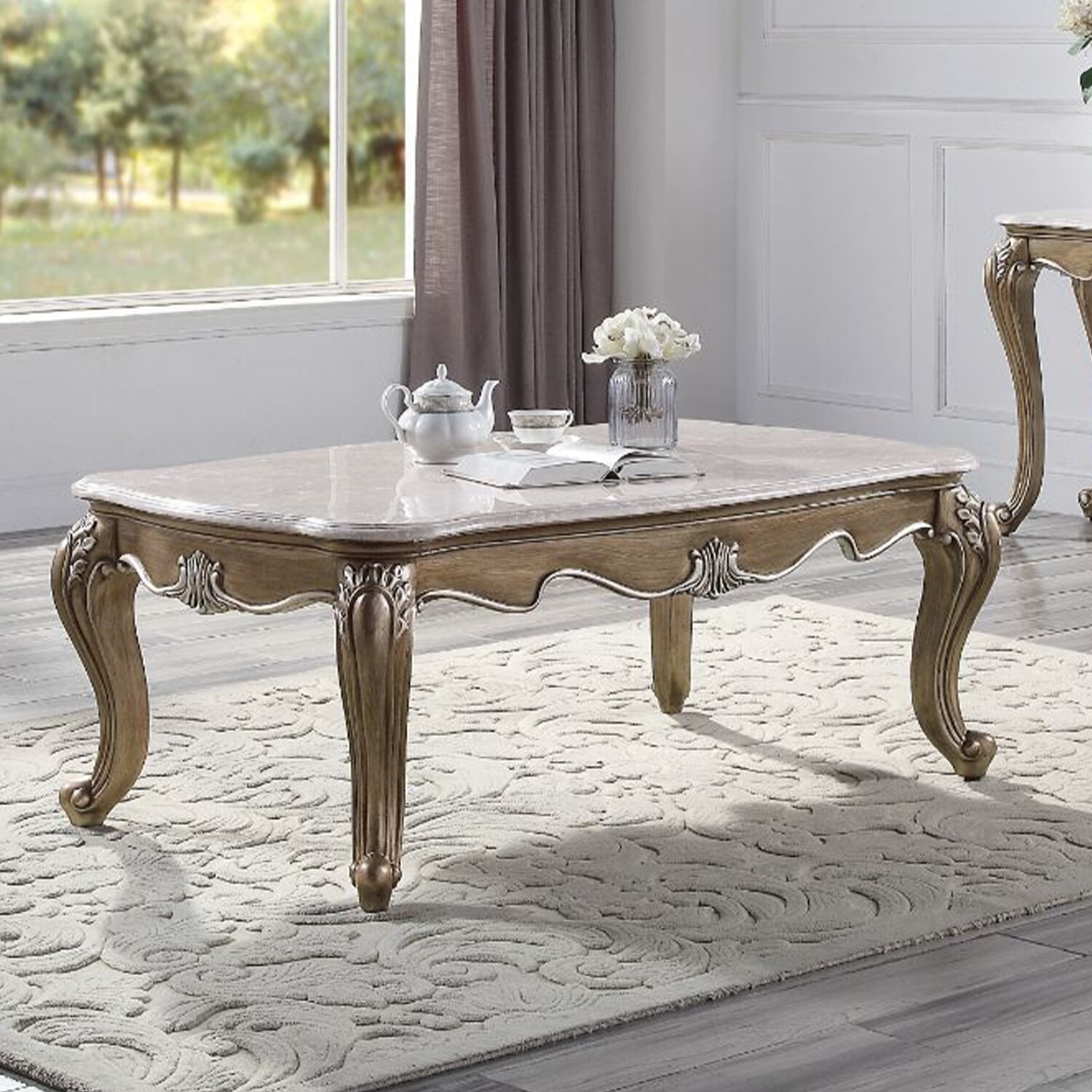 Rectangular Marble Coffee Table in Antique Bronze Finish - Antique