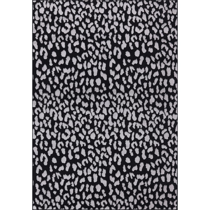 Dream Collection Animal Print Moroccan Motif Black and Grey Rug