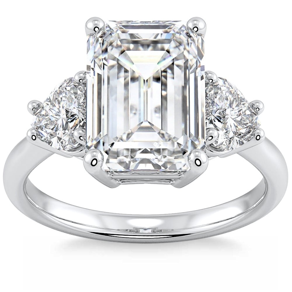 Bliss Diamond Certified 4 1/2Ct Emerald & Heart 3-Stone Diamond Ring Gold Lab Grown