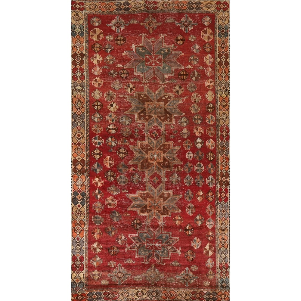 Geometric Shiraz Persian Antique Runner Rug Hand-knotted Wool Carpet - 4'4"x 8'8"