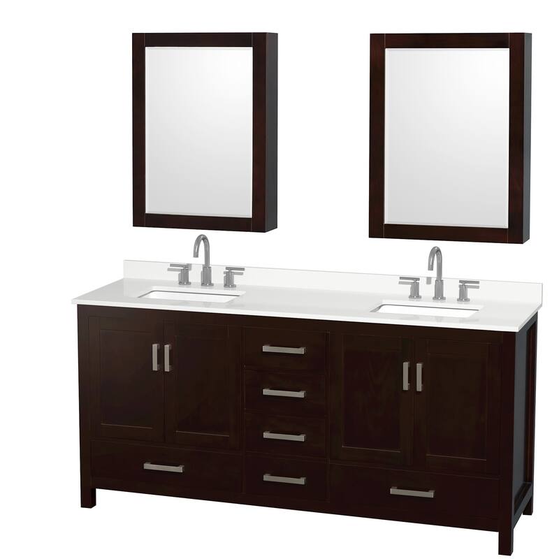 Wyndham Collection WCS141472D-QTZ-US3MED Sheffield 72" Free Standing - Espresso / White Quartz Top / Brushed Chrome