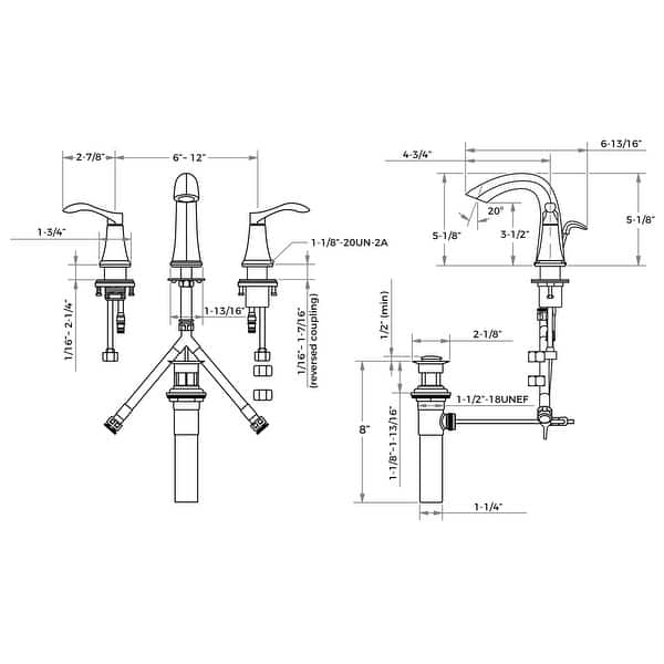 dimension image slide 1 of 2, Miseno Bella Widespread Bathroom Faucet - Includes Brass Pop-Up Drain