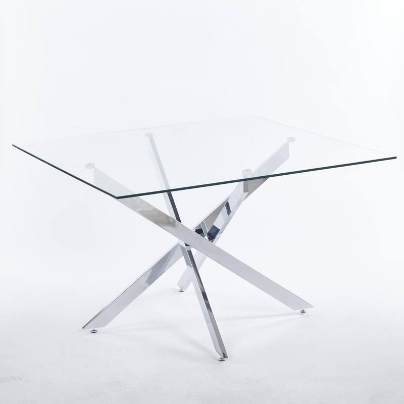 47.24"L Dining Table with Cross Metal Leg and Glass Top