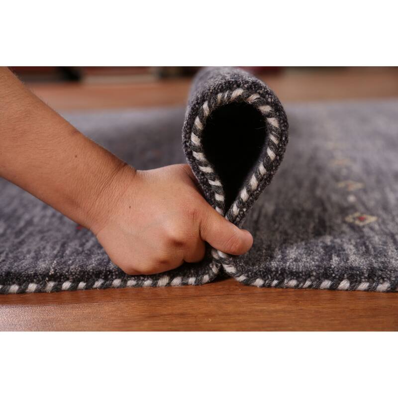 Hand Knotted Oriental 100% Wool Carpet Tribal Animal Pictorial Greys & Charcoal Gabbeh Area Rug - 7' 10'' X 5' 0''