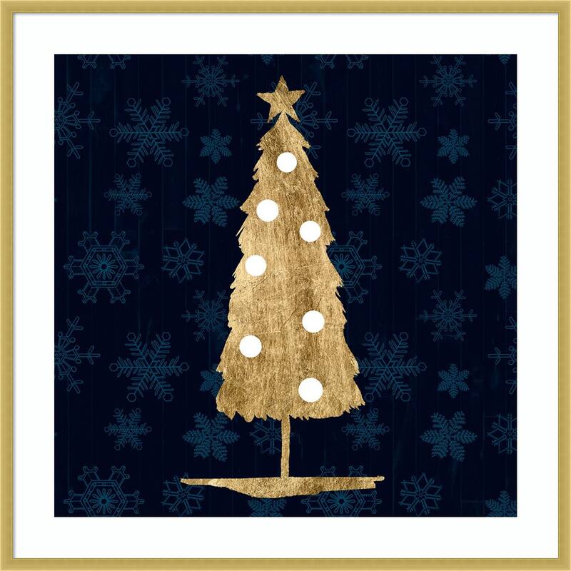 Blue and Tan Sophisticated Christmas II by Grace Popp Wood Framed Wall Art Print