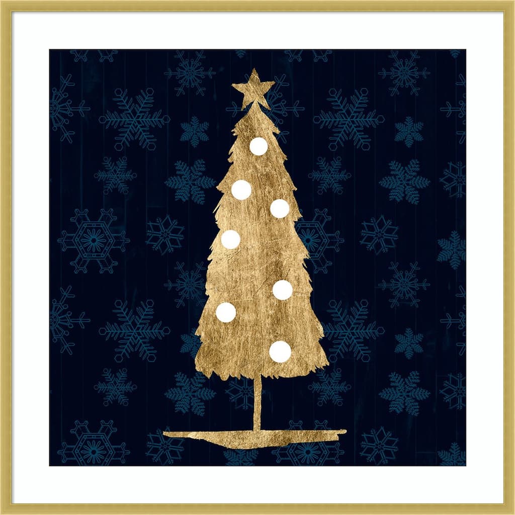 Blue and Tan Sophisticated Christmas II by Grace Popp Wood Framed Wall Art Print