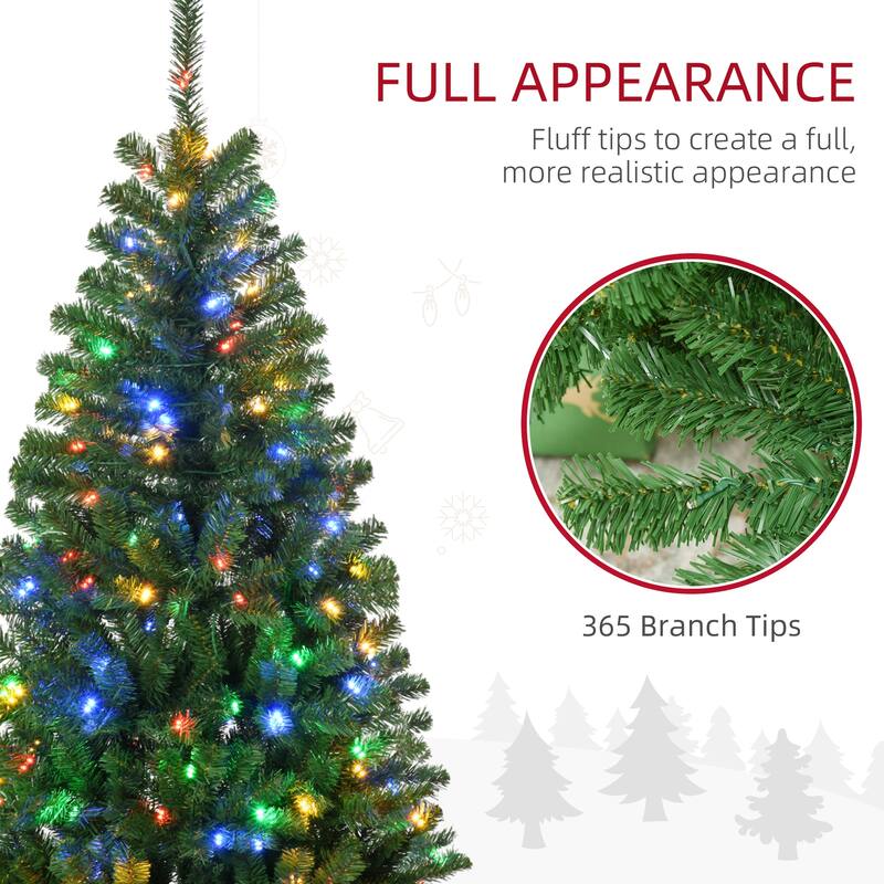 HOMCOM 5ft Tall Prelit Artificial Christmas Tree Holiday Décor with 365 Branches, Auto Open - 4.89 ft