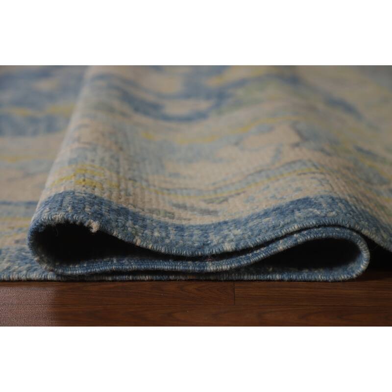 Hand Knotted Oriental 100% Wool Carpet Transitional All-Over Navy Blue & Blues Oushak Area Rug - 10' 6'' X 8' 0''