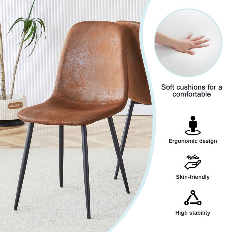 42" Round Minimalist Dining Table Set for 4, Wood Grain Dinner Table with 4 Techno-Fabric Chairs and Metal Legs