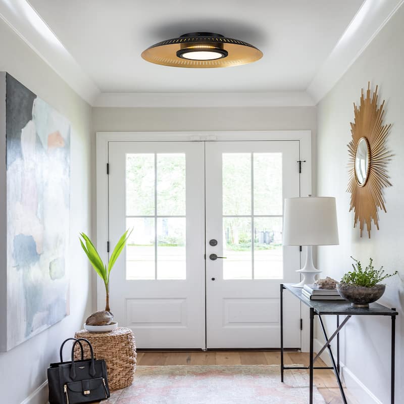 Black Iron LED Flush Mount Ceiling Light with Gold Foil Interior - Dia.22.83-in