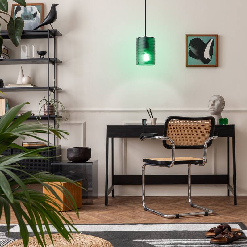 Sydney River of Goods Black Metal and Green Hand Blown Glass 5-Inch Pendant Light with Adjustable Hanging Cord - 5" x 5" x 62"