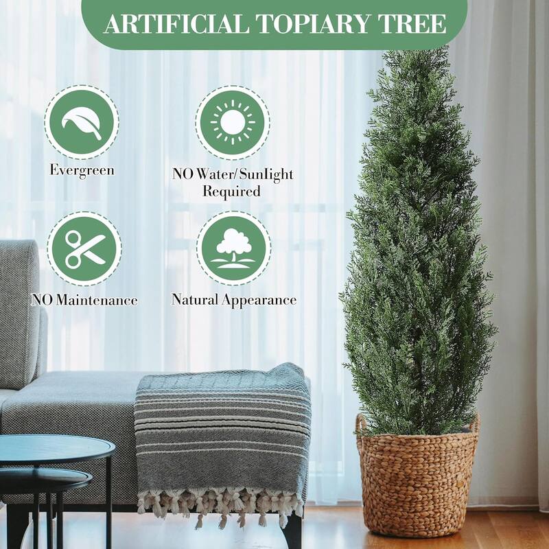 Set of 2 Artificial Cedar Topiary Trees for Outdoors