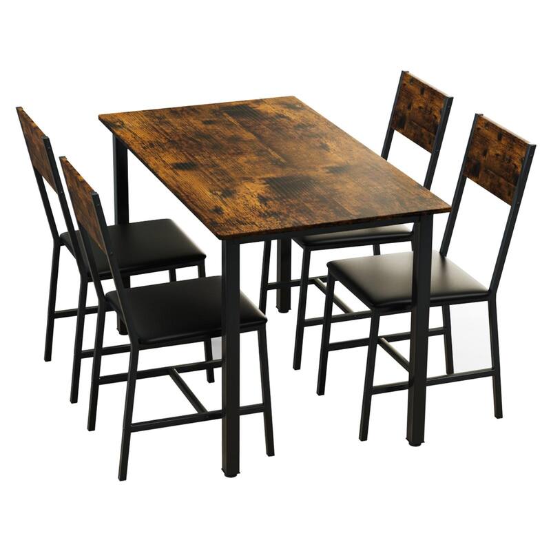 Industrial Dining Table Side Table Coffee Table with Iron Legs, 5-Piece Dining Set with Upholstered Chairs