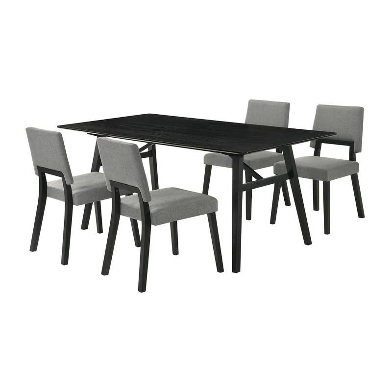 Yumi 5 Piece Dining Table Set, 4 Chairs with Charcoal Gray Fabric, Black - Black, Gray