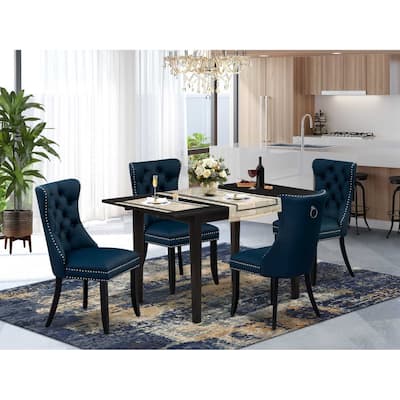 5-Piece Black Finish Solid Wood Top - Rectangular Upholstered Dining Room Set - (Seats-4)