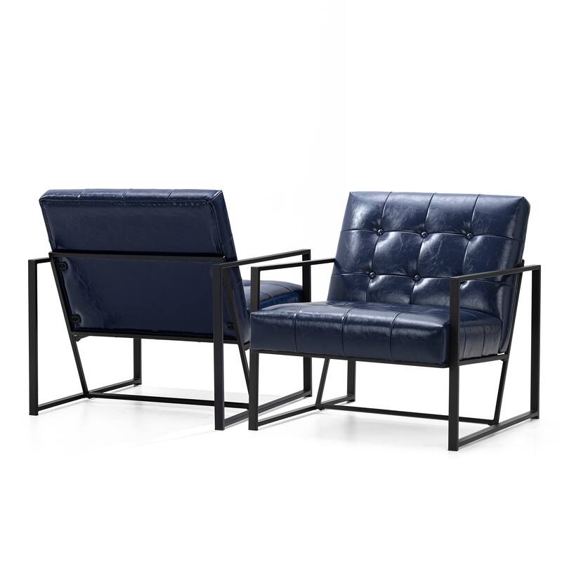 Glitzhome Set of 2 29.25"W Mid-Century PU Leather Tufted Accent Chairs